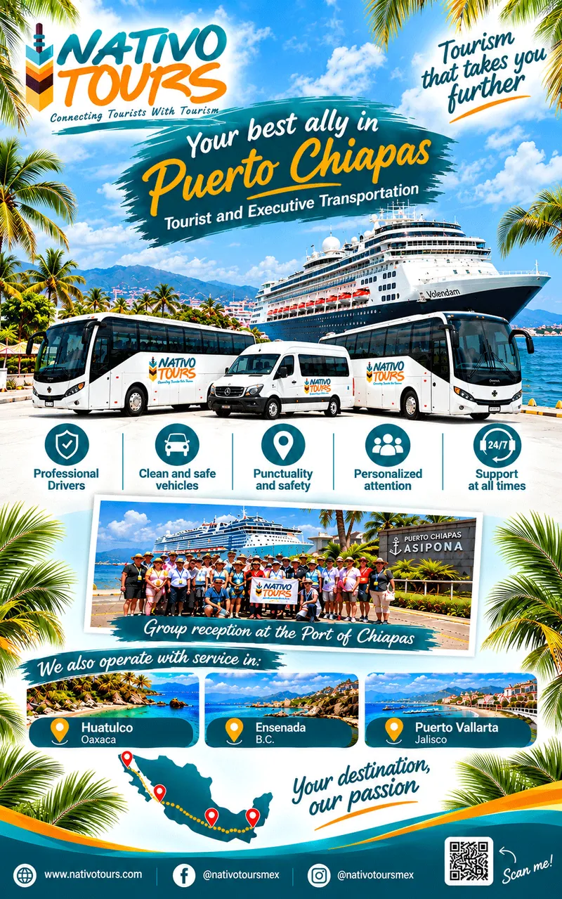 Nativo Tours: tu mejor aliado en Puerto Chiapas, transporte turístico y ejecutivo para cruceros